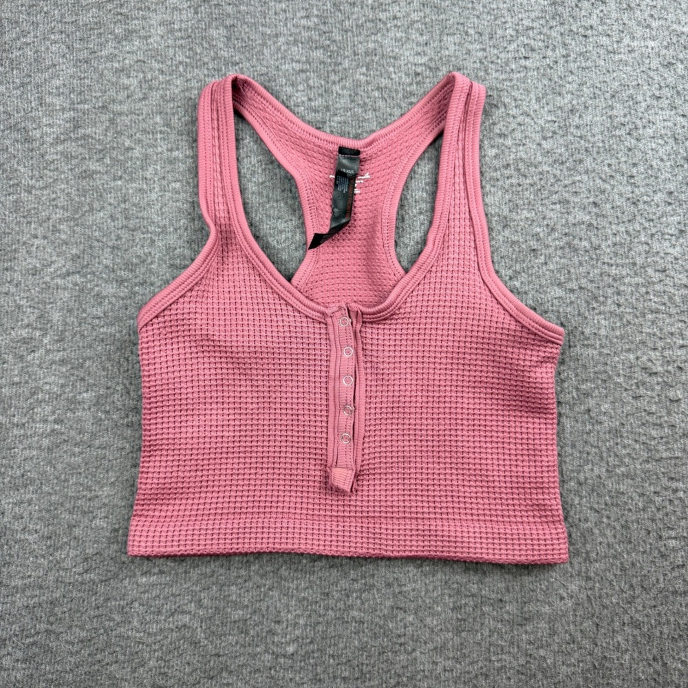 Out From Under Henley Crop Top Women's XS/S Pink Waffle Knit Racerback Tank